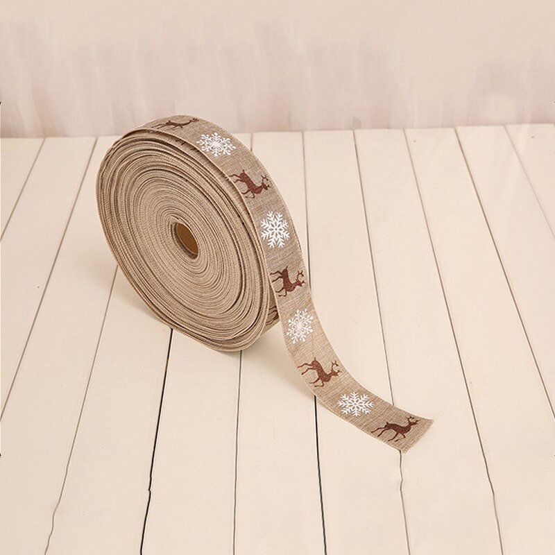 2M naturaalsest džuudist kotiriidest paelaga jõulukinkekarbi dekoratiivpaelad DIY Dot lumehelbe põdra trükkimislint pulmade jõulupuu jaoks