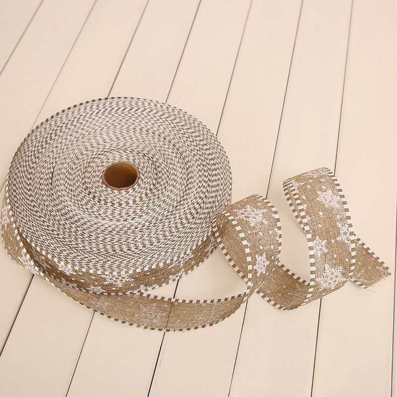 2M naturaalsest džuudist kotiriidest paelaga jõulukinkekarbi dekoratiivpaelad DIY Dot lumehelbe põdra trükkimislint pulmade jõulupuu jaoks