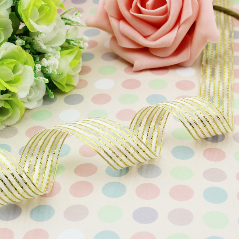 (25 υάρδες/ρολό) 15 χιλιοστά Λευκή λωρίδα Οργάντζα δώρου Κορδέλα συσκευασίας Υψηλής ποιότητας Γυαλιστερές κορδέλες γάμου Χειροποίητη DIY κορδέλα για χειροτεχνίες