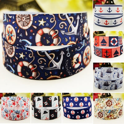 22mm 25mm 38mm 75mm Ship & Anchor Cartoon printed Grosgrain Ribbon διακόσμηση πάρτι 10 Yards σατέν κορδέλες