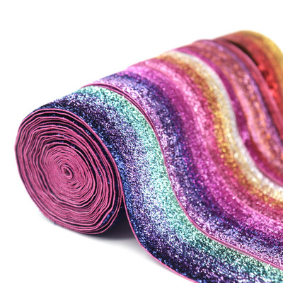 5 Yard Shiny Rainbow Glitter Fold Over Ribbon for Wedding Decor Material DIY Apparel Sewing Band Arts Crafts & Sewing