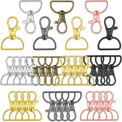 10Pcs Swivel Clasps with D Rings Lanyard Snap Hooks Keychain Clip Hook Metal Lobster Claw Clasps for Key Rings Crafting Sewing