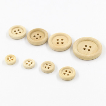 30-100 БР. Многоразмерни кръгли копчета Смесени дървени копчета Естествен цвят Скрапбукинг с 4 дупки Направи си сам шевни аксесоари