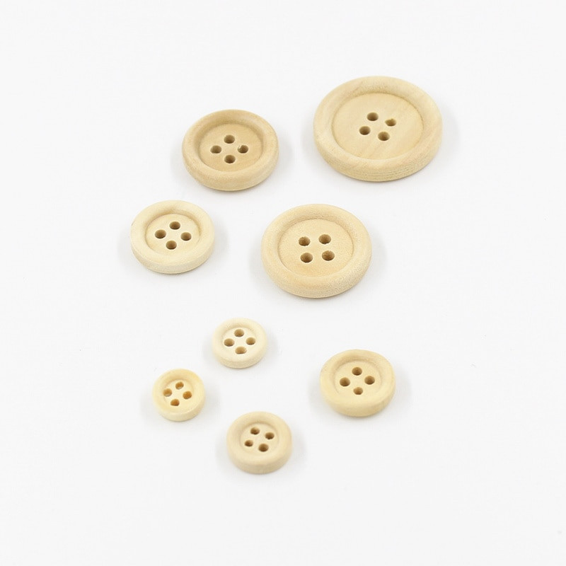 30-100 de bucăți nasturi rotunzi de mai multe dimensiuni, nasturi din lemn amestecați, culoare naturală, cu 4 găuri, pentru albume de albume, accesorii de cusut bricolaj