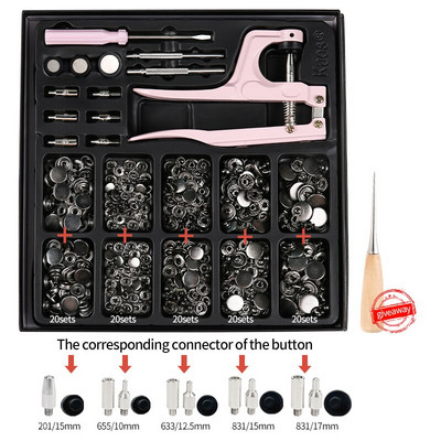 Metallist krõpskinnitused Nööbid Botones Surve tangidega Õmblustarvikud rõivaste/mantlite/kottide/nahast käsitöö jaoks