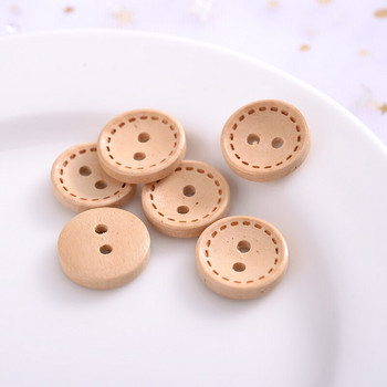 15 mm 100 бр. Дървени копчета с кръгла форма в естествен цвят 2 дупки Копче за шиене с пунктирана линия Аксесоари за скрапбукинг Направи си сам