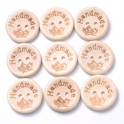 15mm 100 buc nasturi din lemn de culoare naturală, formă rotundă, buton de cusut cu 2 găuri, cu linie punctată, accesorii de îmbrăcăminte DIY pentru albume de albume