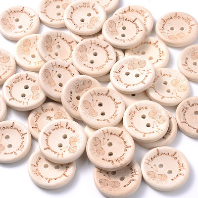 15mm 100 buc nasturi din lemn de culoare naturală, formă rotundă, buton de cusut cu 2 găuri, cu linie punctată, accesorii de îmbrăcăminte DIY pentru albume de albume
