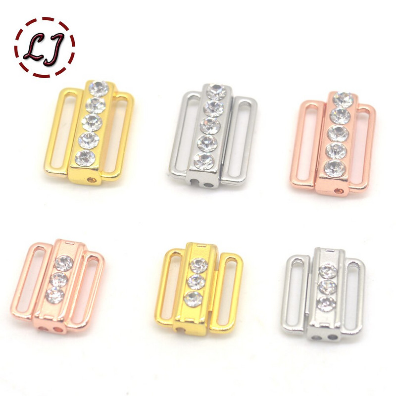 2 tk/partii hõbedane kuldne ristkülikukujuline teip Kinnituskonks ja lukk Rhinestonest rinnahoidja pandla vööpikendused, õmblemine riietele rinnahoidja klambrikonks