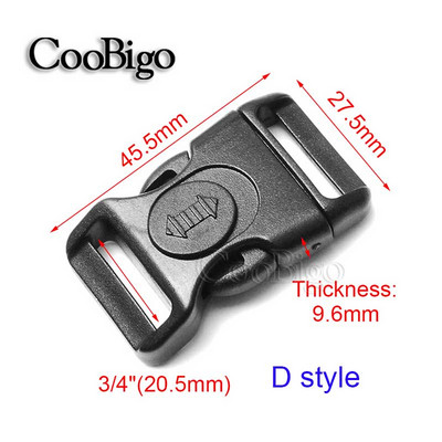 5 τμχ/συσκευασία Κλειδαριά πόρπης με κυρτή πλευρά απελευθέρωσης Πλαστικό μαύρο βραχιόλι Paracord Εξωτερική τσάντα τσάντα εξαρτήματα αξεσουάρ 15mm 20mm 25mm