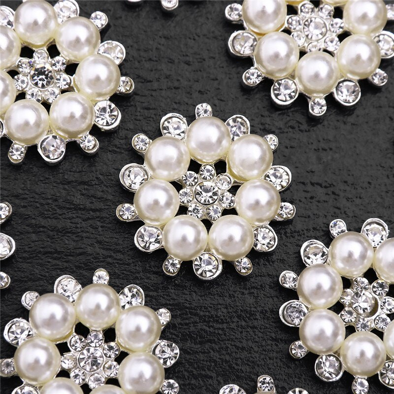 10 tk Faux Pearl lillenööbid, kaunistused käsitöövarrele, läbipaistev kivist nööbid, õmblemine käsitööhelmed rõivastele (hõbe)