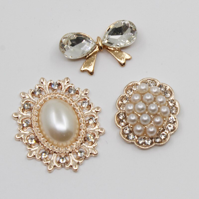 10 τμχ Μικτό μέγεθος μαργαριτάρι κουμπιά από στρας Διακοσμητικός γάμος DIY Flatback Χρυσό Ρούχα Scrapbooking Αξεσουάρ χειροτεχνίας