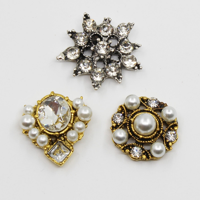 10 τμχ Μικτό μέγεθος μαργαριτάρι κουμπιά από στρας Διακοσμητικός γάμος DIY Flatback Χρυσό Ρούχα Scrapbooking Αξεσουάρ χειροτεχνίας