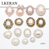 LKERAN 10pc metalni gumbi serije bisera slonovače ravnih leđa Crystal Pearl Decorative Button DIY ručno izrađeni Cvjetni centar Dodaci