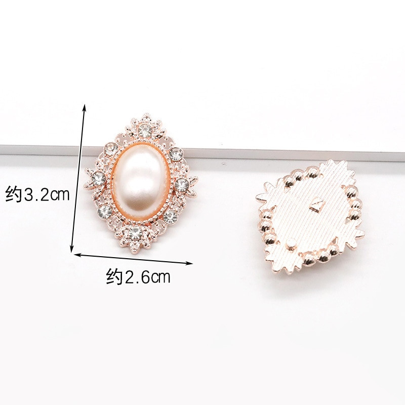 LKERAN 10pc metalni gumbi serije bisera slonovače ravnih leđa Crystal Pearl Decorative Button DIY ručno izrađeni Cvjetni centar Dodaci