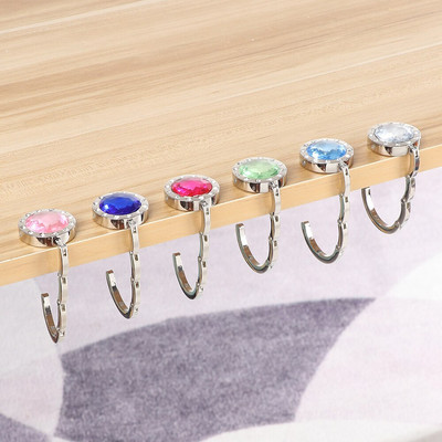 1.33in Portable Metal Folding Diamond Table Hanger Desk Hooks Handbag Hanger Bag Holder Shiny Colorful Travel Purse Clasp