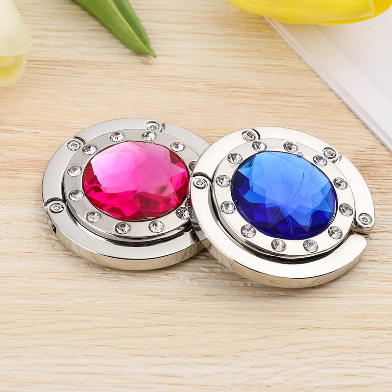 1,33 colio nešiojamas metalinis sulankstomas deimantinis stalo kabykla, rašomasis stalas, kabliukai rankinės pakabos krepšio laikiklis Blizgus spalvingas kelioninės piniginės užsegimas