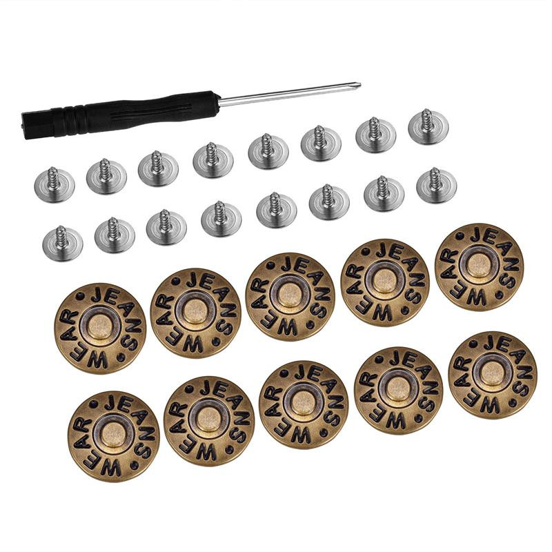 10 KOM 17 mm gumb za traperice Muškarci Žene Odvojive hlače bez šivanja Gumbi za promjenu veličine struka Pribor za slanje Odvijač