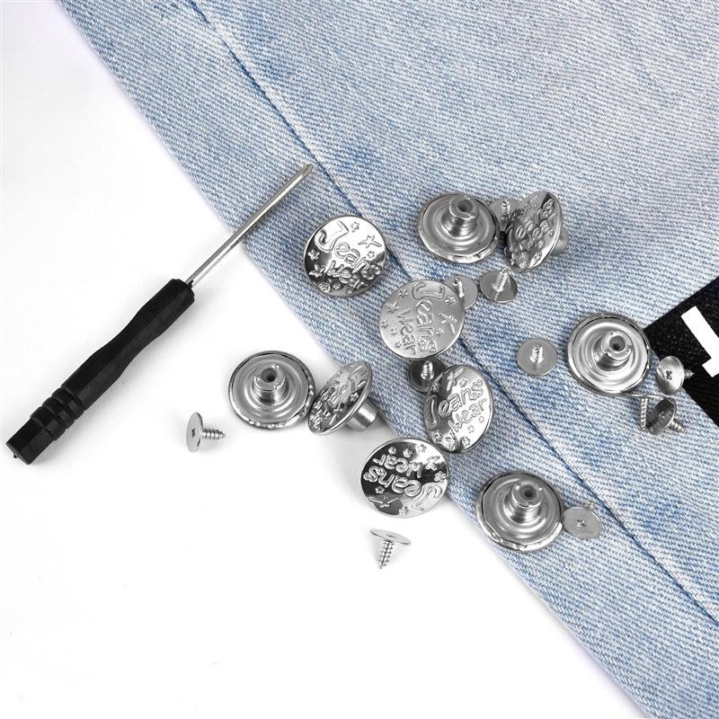 10 KOM 17 mm gumb za traperice Muškarci Žene Odvojive hlače bez šivanja Gumbi za promjenu veličine struka Pribor za slanje Odvijač