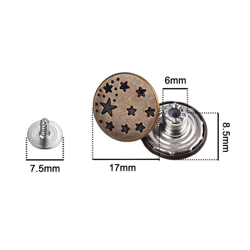 10 KOM 17 mm gumb za traperice Muškarci Žene Odvojive hlače bez šivanja Gumbi za promjenu veličine struka Pribor za slanje Odvijač