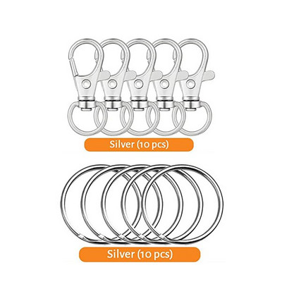 20PCS Okretne kopče Set 10PCS užeta s karabinom s 10PCS prstenova za privjeske za ključeve Kuke za privjeske za ključeve DIY Izrada privjesaka za nakit