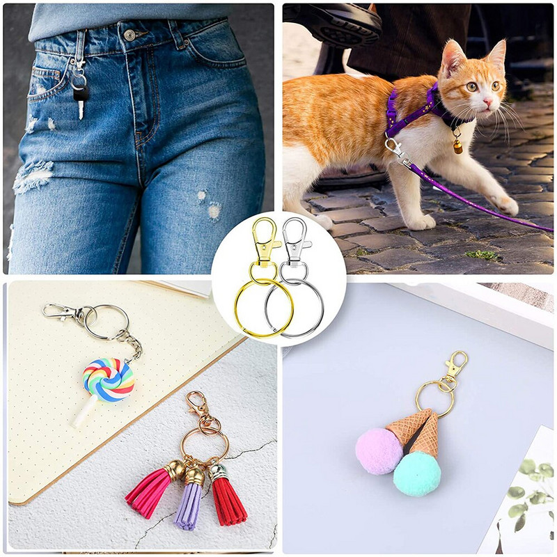 20PCS Okretne kopče Set 10PCS užeta s karabinom s 10PCS prstenova za privjeske za ključeve Kuke za privjeske za ključeve DIY Izrada privjesaka za nakit