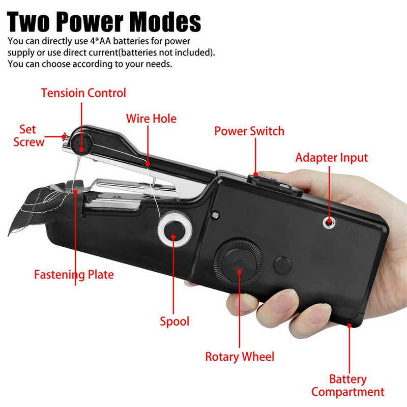 Mini mașină portabilă de cusut manuală rapidă, la îndemână, cusătură, cusut, țesături de haine fără fir, mașină de cusut electrică de uz casnic