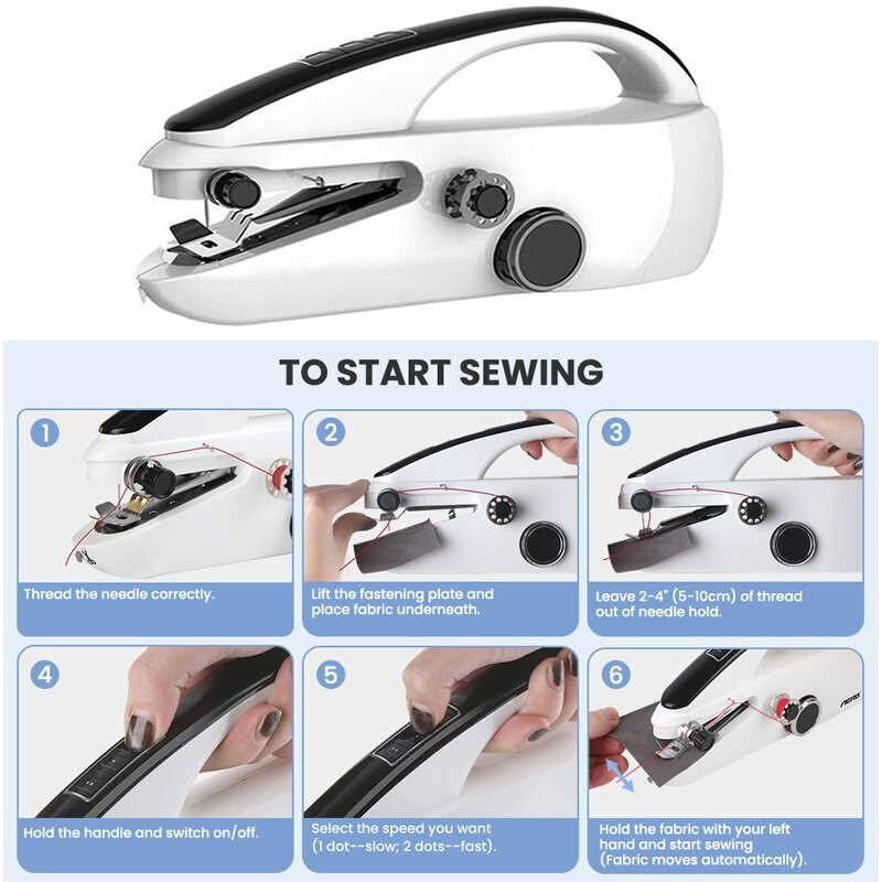 Mini mașină de cusut Mașină de cusut portabilă din plastic, cu 2 viteze, cusătură cu un singur fir, gadget mic de cusut, dropshipping