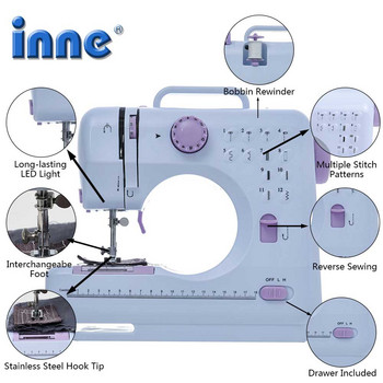 INNE Шевна машина Мини руска ръчна фабрична домакинска плетене Електрическа преносима DC захранване Педал за крак Оверлог Бутон дупка