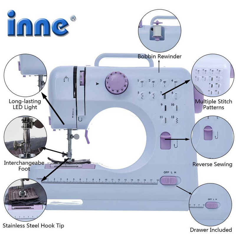 INNE šivaći stroj Mini ruski ručni tvornički kućanski pletenje Električni prijenosni DC Power Nožna pedala Overlock Otvor za gumb
