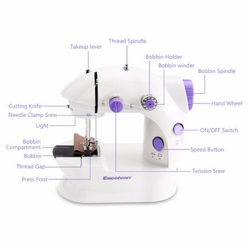Мини електрическа ръчна шевна машина Двойна скоростна настройка с лек крак AC100-240V Шевна машина с пендал с двойни конци