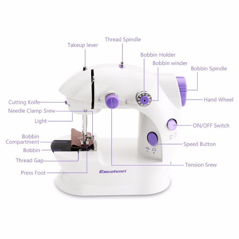Mini električni ručni šivaći stroj s dvostrukom prilagodbom brzine s laganom nogom AC100-240V šivaći stroj s dvostrukim nitima s pendalom