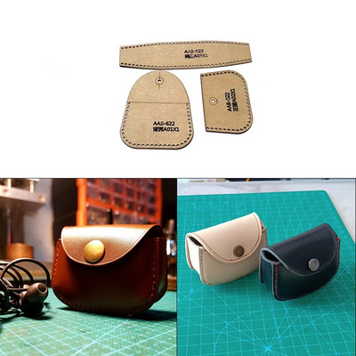 1 Kraftpapīra šūšanas raksta komplekts rokām darinātam vintage mini mazam monētu maciņam, DIY ādas amatniecības trafaretu šūšanas veidnei 7x5,5 cm