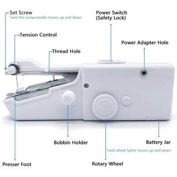 Мини преносима ръчна шевна машина Шиене на безжични тъкани за ръкоделие Мини електрическа шевна машина