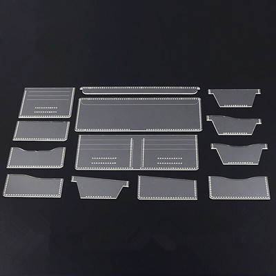 13 vnt. Naujas skaidraus akrilo piniginės raštų trafaretų šablonų rinkinys, odinis „pasidaryk pats“ įrankis Siuvimo raštų siuvimo trafaretai