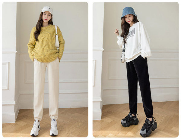 Ležerne ženske hlače s džepovima - crne i bež boje