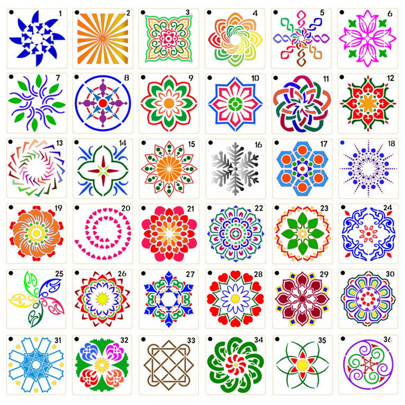 Trafaretai Mandalų tapybai Šablonai Šablonai Trafaretų rinkinys Piešimas Sienoje Taškas Iškirpti Žurnalas Baldai Airbrush Holiday Hollow