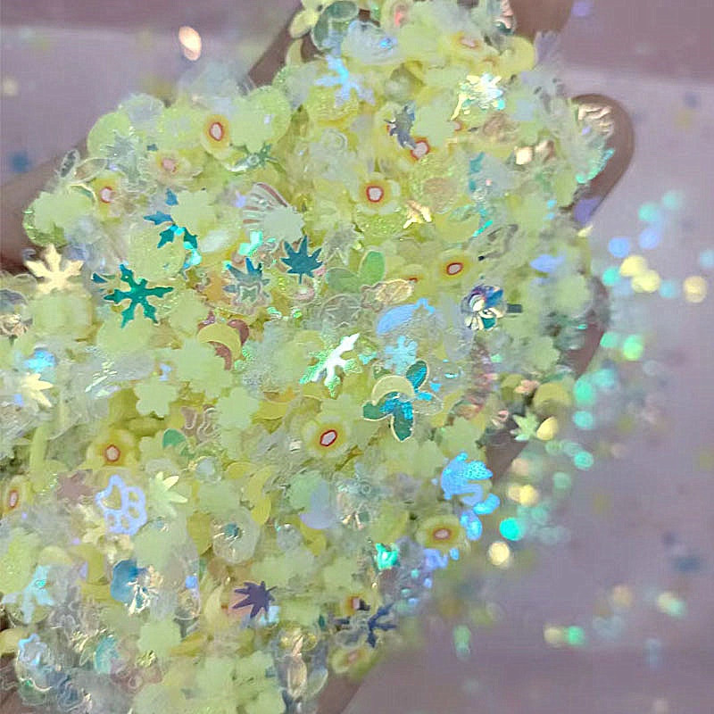 Φωτεινό Νύχι Neon Glitter Sequin Mixed Star Heart Flower Gillter Sequin Fluorescent Flake Glow In The Nail Art Manicure Decor