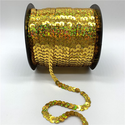 5 γιάρδες/Παρτίδα 6 χιλιοστών Πολύχρωμες χαλαρές, στρογγυλές επίπεδες παγιέτες λέιζερ χρυσές παγιέτες παγιέτες για χειροτεχνίες Αξεσουάρ υφασμάτων ραπτικής Διακοσμητικά για πούλιες