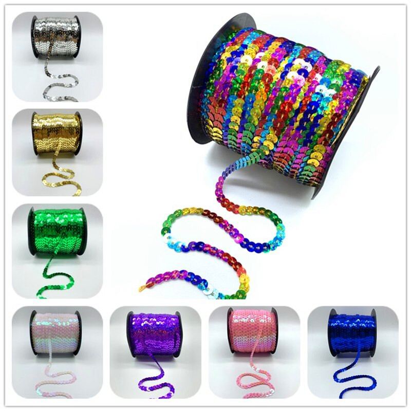 5 γιάρδες/Παρτίδα 6 χιλιοστών Πολύχρωμες χαλαρές, στρογγυλές επίπεδες παγιέτες λέιζερ χρυσές παγιέτες παγιέτες για χειροτεχνίες Αξεσουάρ υφασμάτων ραπτικής Διακοσμητικά για πούλιες