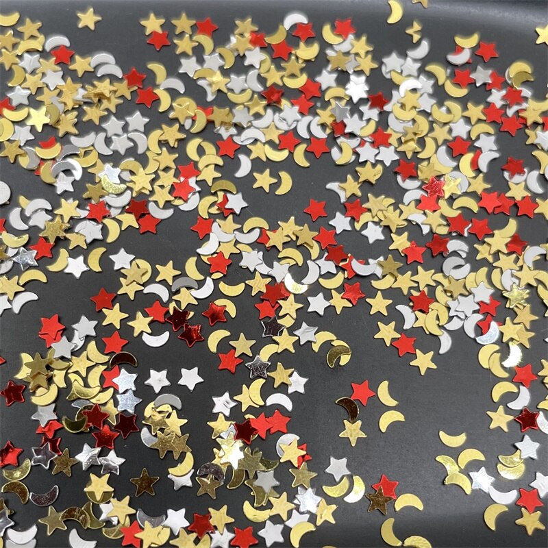20g Gold Star n Moon PVC lahtised litrid Glitter Paillettes küünte kunsti maniküüriks, pulmakonfettiks, kaunistusteks tarvikud, täiteaine