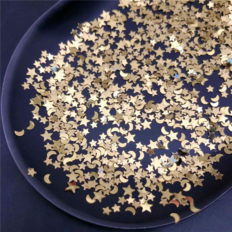 20g Gold Star n Moon PVC lahtised litrid Glitter Paillettes küünte kunsti maniküüriks, pulmakonfettiks, kaunistusteks tarvikud, täiteaine