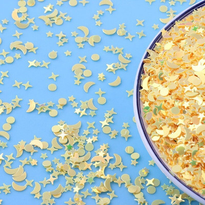 10g/παρτίδα Mix Golden Moon Star Nail Sequins For Craft Glittering Loose Sequin Paillettes DIY Manicure Nail Art Decoration Confetti