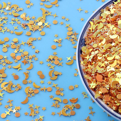 10g/παρτίδα Mix Golden Moon Star Nail Sequins For Craft Glittering Loose Sequin Paillettes DIY Manicure Nail Art Decoration Confetti