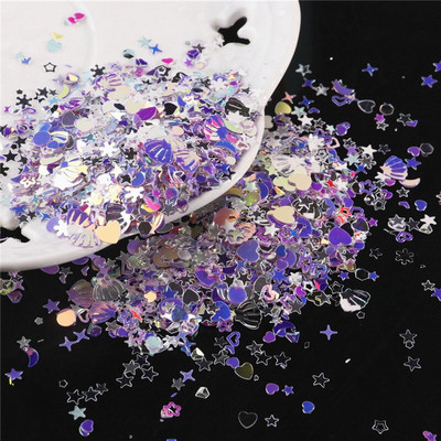 10g/Συσκευασία Purple Color Star Heart Plum Sequins Nail Art ,Brilliant Glitter DIY PVC Loose Nail Sequin, Χειροτεχνία διακόσμησης γάμου
