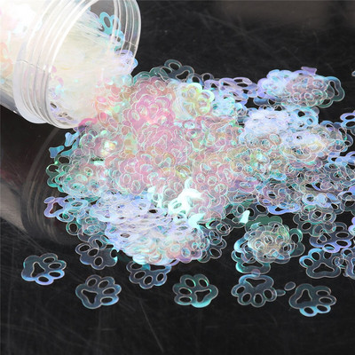 10 mm üliõhukese kassipoja jalajäljega PET-sequins küünte jaoks DIY Confetti Glitter Paillette Laser Eo-sõbralik kunst maniküüri materjal
