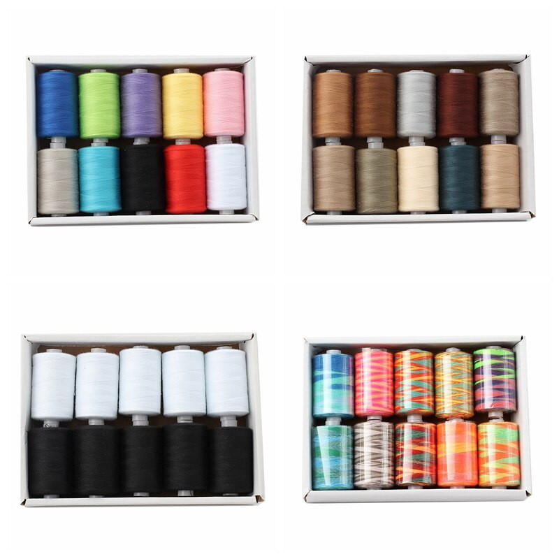 10 Χρώματα/Σετ 1000 γιάρδες Κάθε καρούλι 40S/2 Πολυεστερική κλωστή για ραπτομηχανή, ραπτική και γεμιστή κλωστή κεντήματος