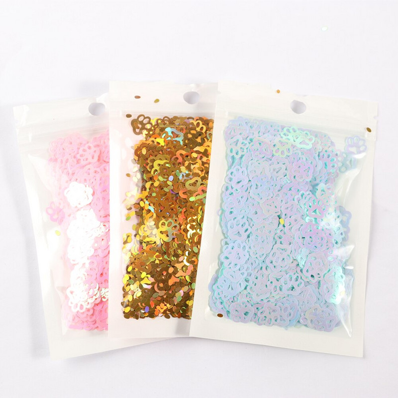 Keskkonnasõbralikud PET-i üliõhukesed koerajalajäljed küünelatterid, segatud holograafilised laser-, hõbedased sädelevad litrid käsitöö küünte kaunistamiseks