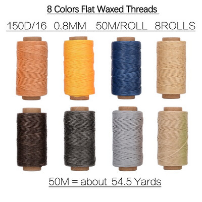 8 tk. 50 m nahast vahatatud niidi komplekt, polüesternöör, vahaga kaetud nöörid, punutud meisterdatud nahast käsitööõmblustarvikud