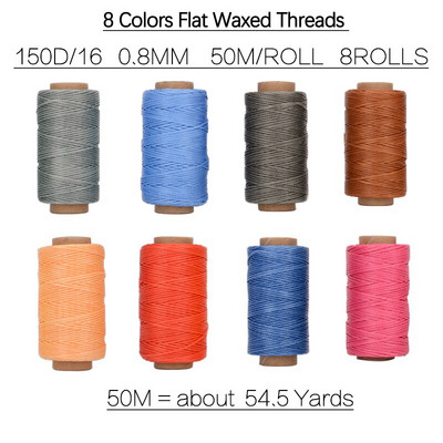 8 tk. 50 m nahast vahatatud niidi komplekt, polüesternöör, vahaga kaetud nöörid, punutud meisterdatud nahast käsitööõmblustarvikud